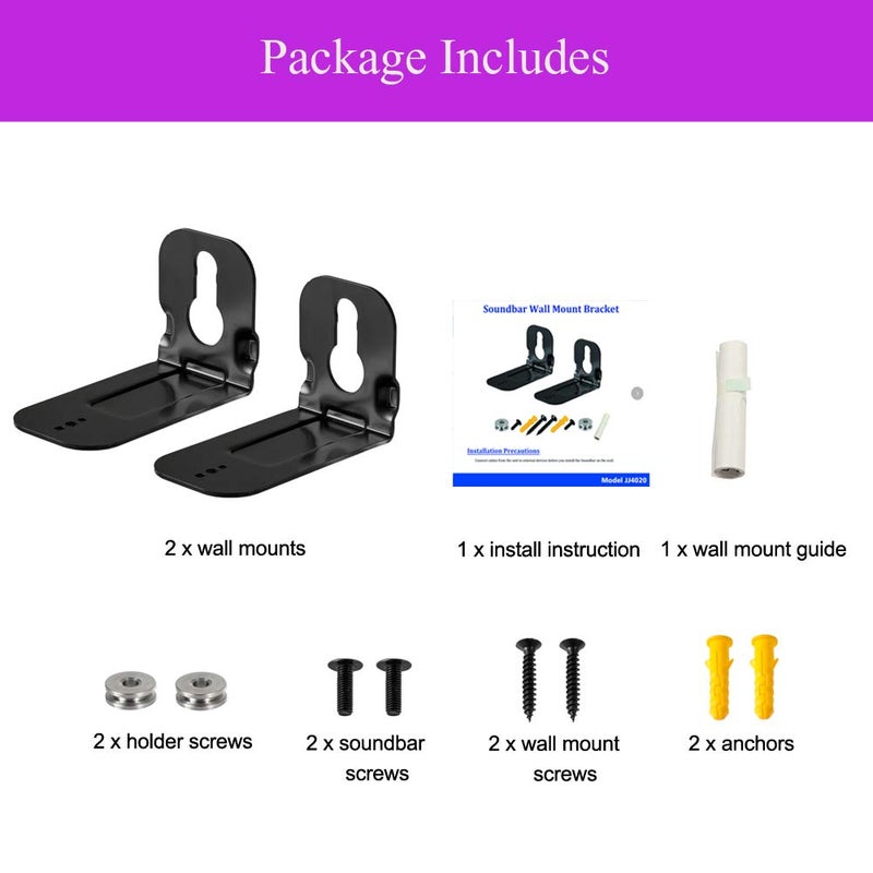 ECLINK Wall Mount Bracket for Samsung Soundbar HW-T510 HW-T450 HW-T550 HW-T650 HW-T410 HW-S60A HW-A550 HW-B450 HW-Q800B HW-Q60R HW-Q70R HW-MS57C HW-MS6500 HW-MS6511 HW-MS660 HW-MS661 HW-H450 HW-J355 HW-J450 - Image 4